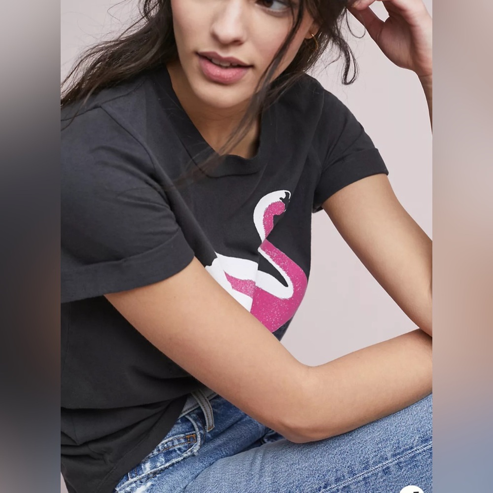 Anthropologie Sol Angeles Mita Swan Graphic Tee Black Cotton Made in USA EUC - Picture 2 of 11